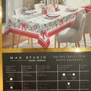 Max Studio Cream Tablecloth with Red & Green Holiday Border